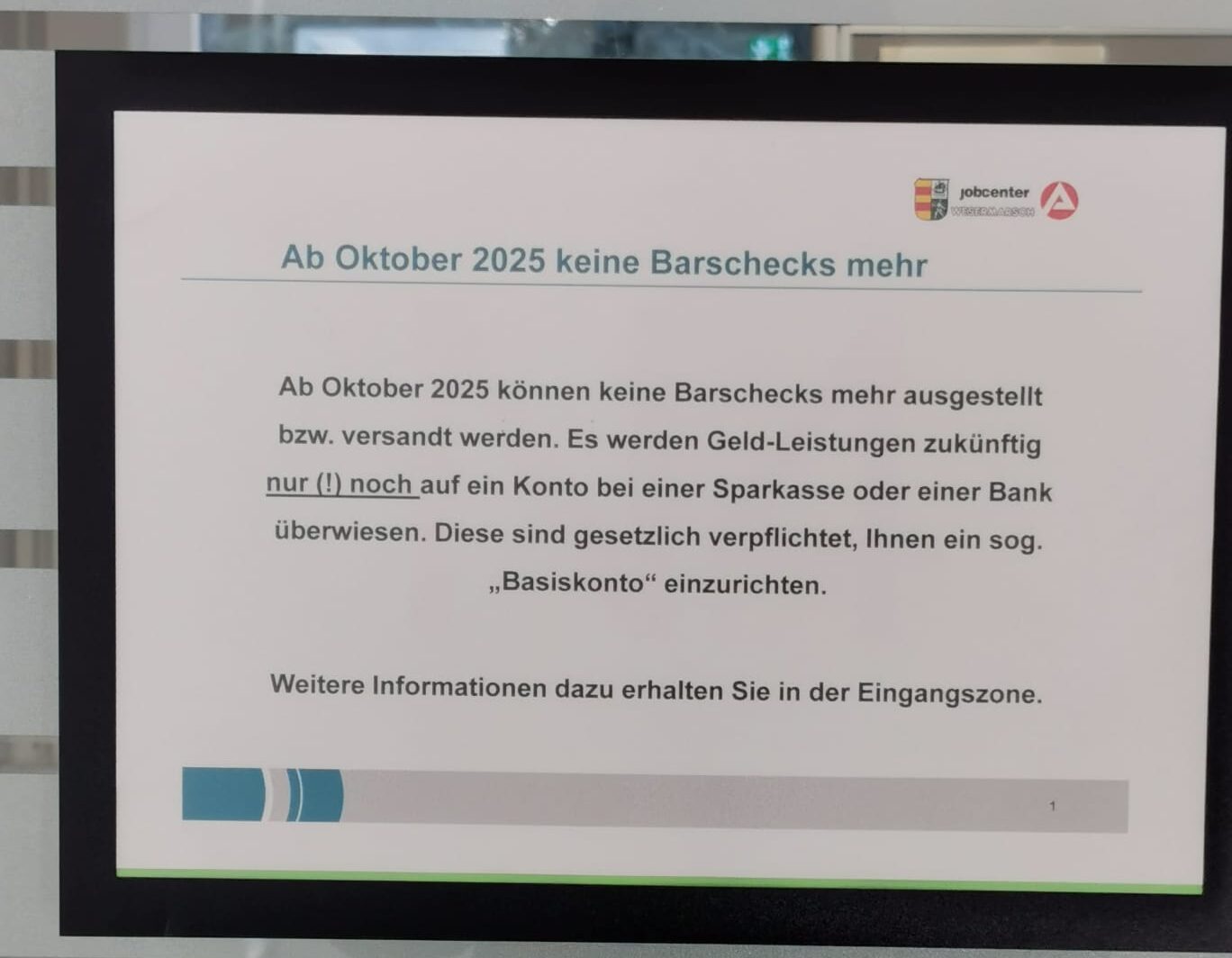 Barscheck-Verbot in Brake