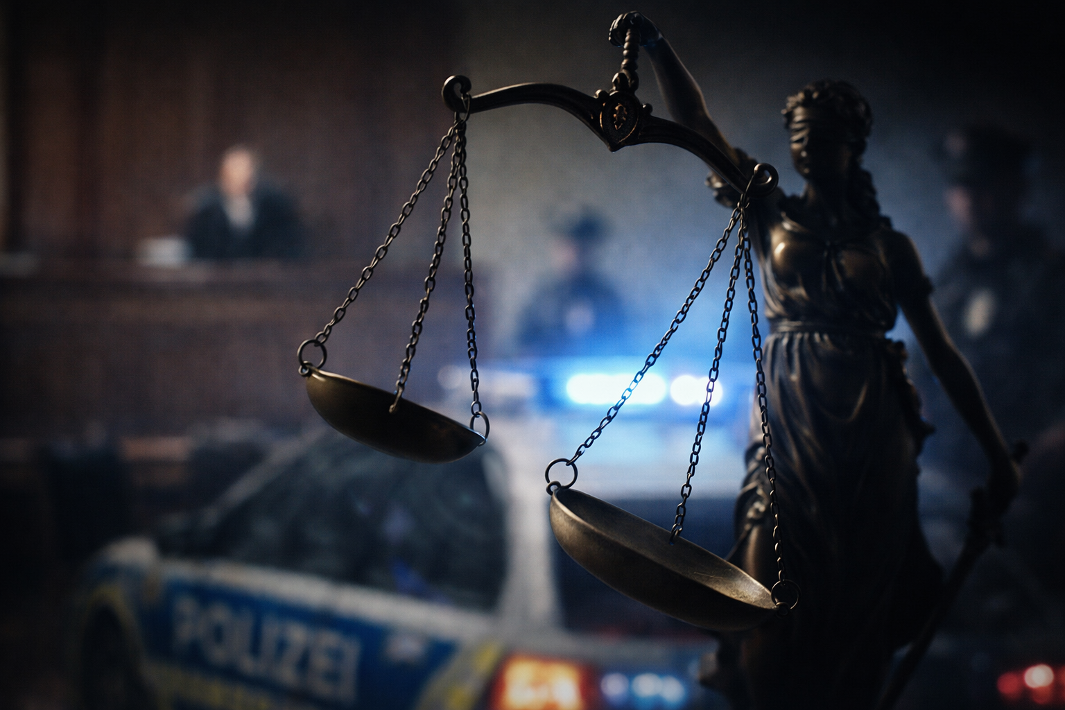 Symbolbild Justiz und Polizeibezug zur Debatte um ein umstrittenes Urteil